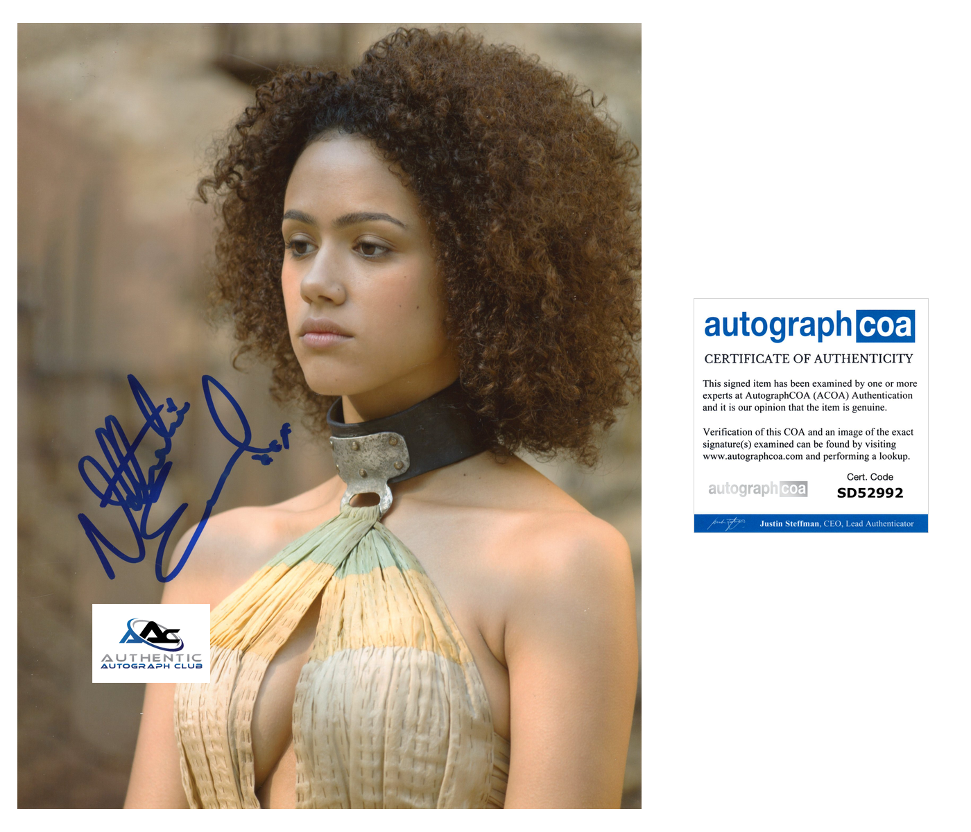 NATHALIE EMMANUEL AUTOGRAPH SIGNED 8X10 PHOTO GAME OF THRONES ACOA