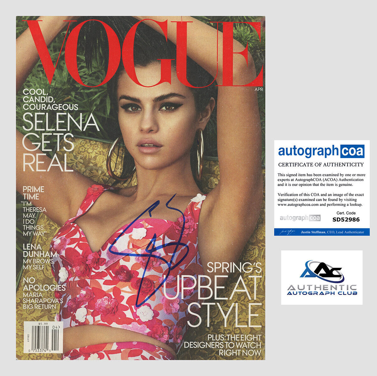 SELENA GOMEZ AUTOGRAPH SIGNED VOGUE MAGAZINE ACOA