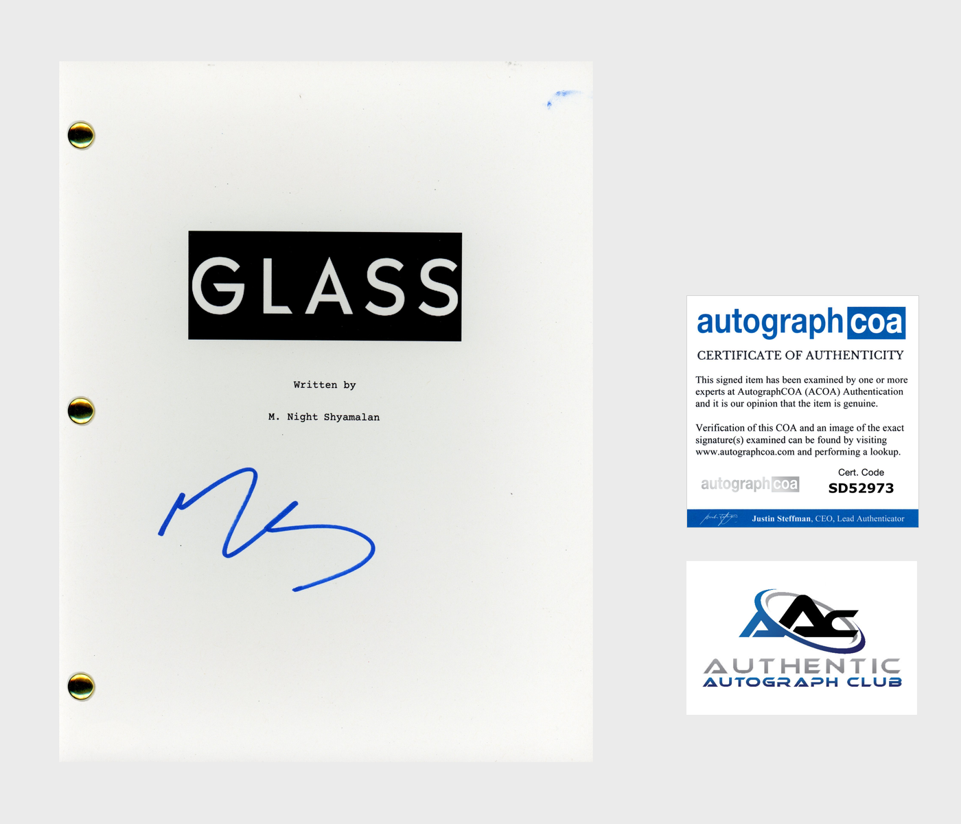 M. NIGHT SHYAMALAN AUTOGRAPH SIGNED GLASS FULL SCRIPT ACOA