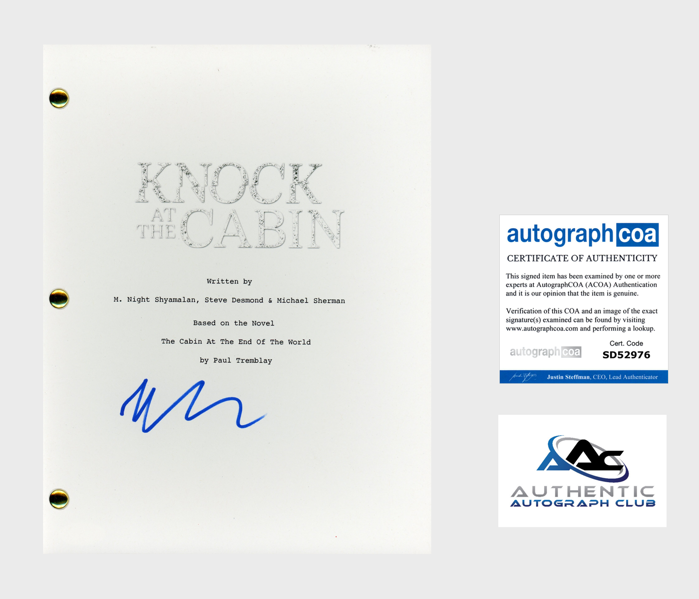 M. NIGHT SHYAMALAN AUTOGRAPH SIGNED KNOCK AT THE CABIN FULL SCRIPT ACOA