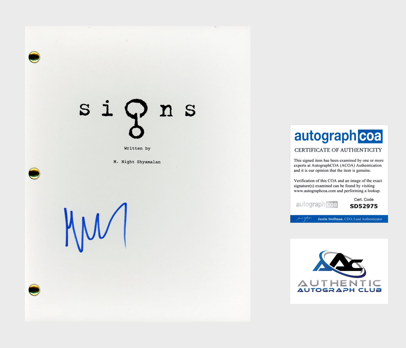 M. NIGHT SHYAMALAN AUTOGRAPH SIGNED SIGNS FULL SCRIPT ACOA