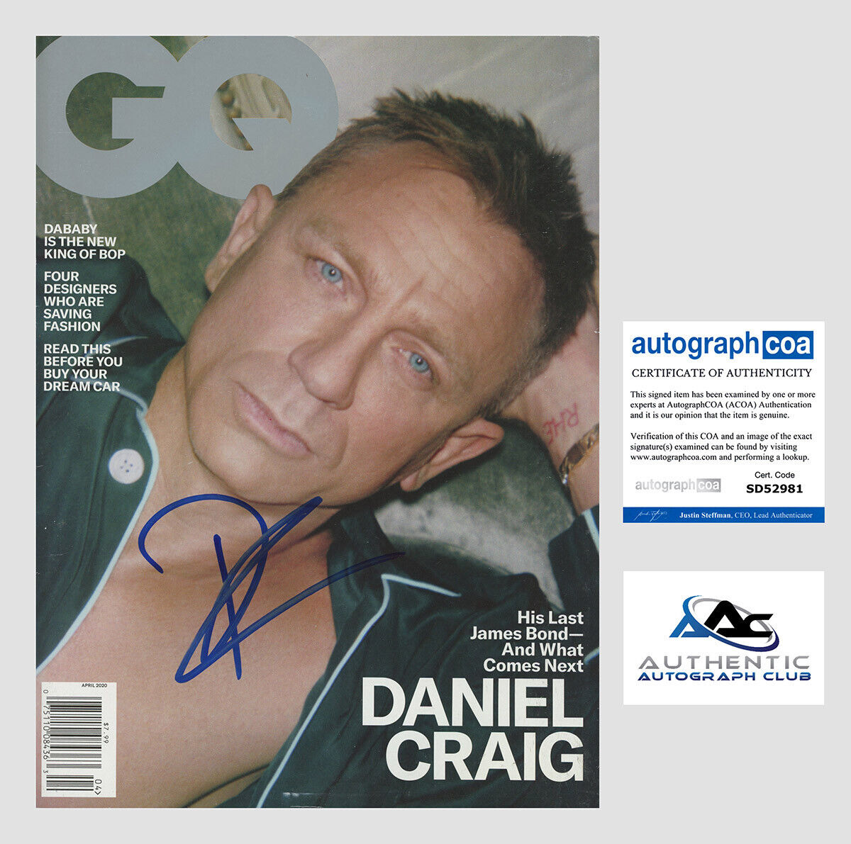 DANIEL CRAIG AUTOGRAPH SIGNED GQ MAGAZINE JAMES BOND 007 ACOA