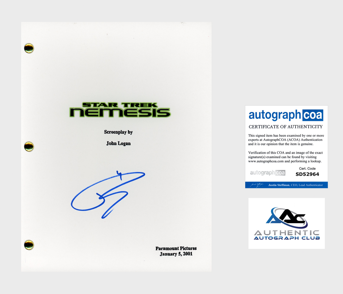 TOM HARDY AUTOGRAPH SIGNED STAR TREK NEMESIS FULL SCRIPT SCREENPLAY ACOA