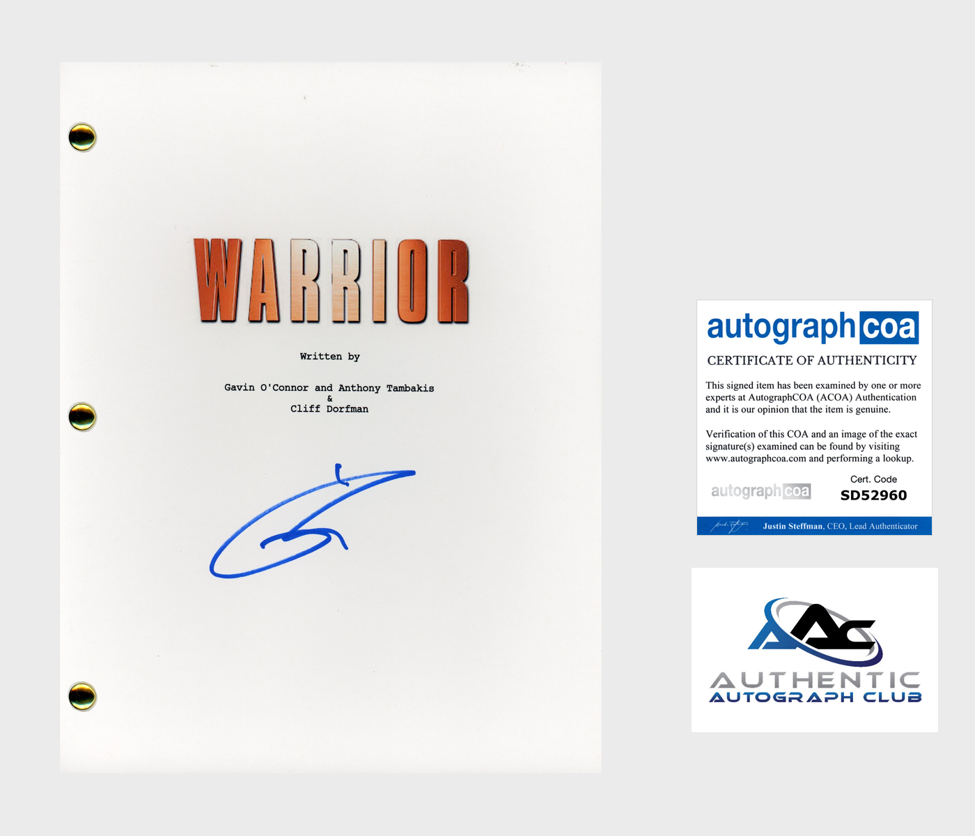 TOM HARDY AUTOGRAPH SIGNED WARRIOR FULL SCRIPT SCREENPLAY ACOA