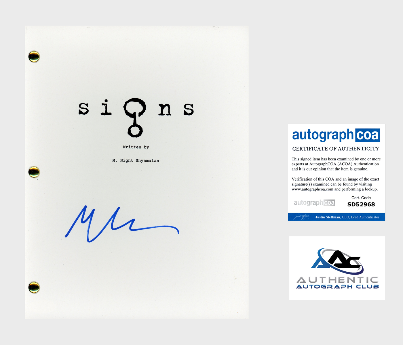 M. NIGHT SHYAMALAN AUTOGRAPH SIGNED SIGNS FULL SCRIPT SCREENPLAY ACOA