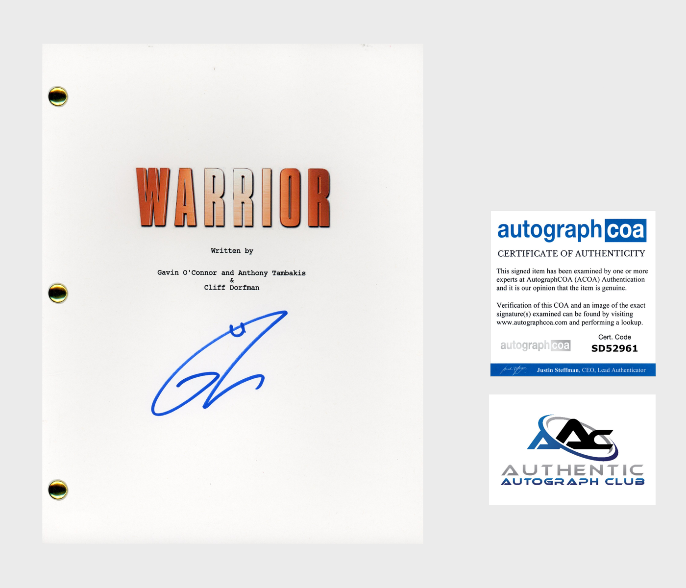 TOM HARDY AUTOGRAPH SIGNED WARRIOR FULL SCRIPT SCREENPLAY ACOA