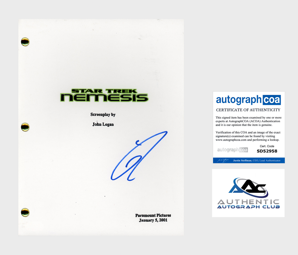 TOM HARDY AUTOGRAPH SIGNED STAR TREK NEMESIS FULL SCRIPT SCREENPLAY ACOA