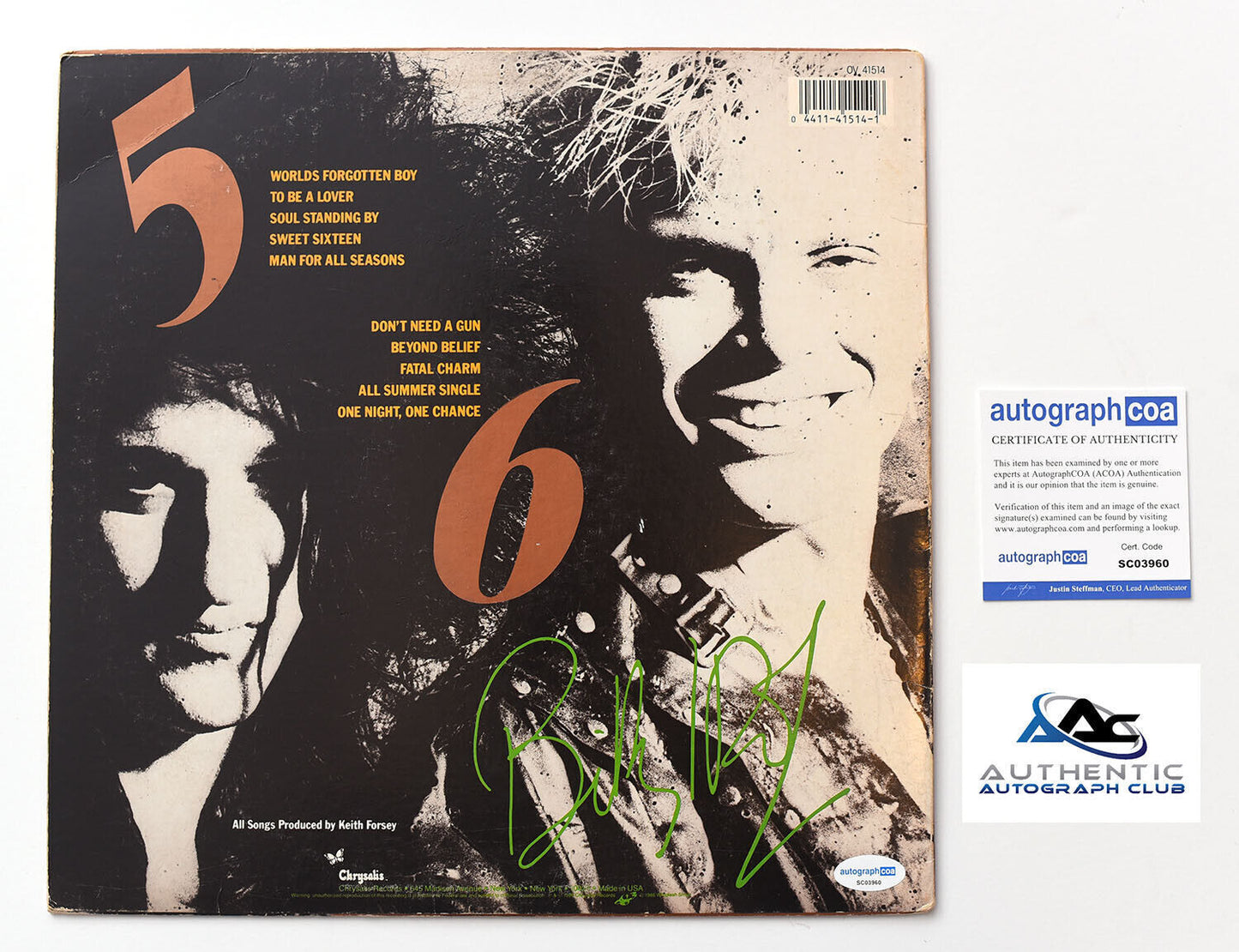 BILLY IDOL AUTOGRAPH SIGNED WHIPLASH SMILE ALBUM VINYL LP RECORD ACOA