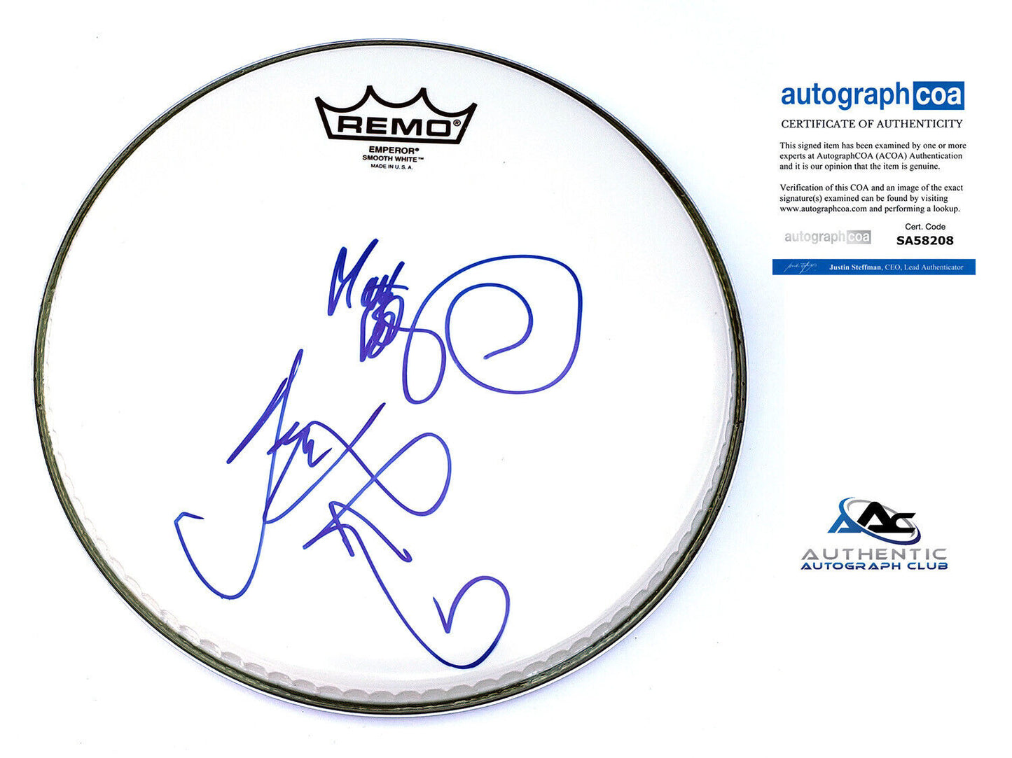 THE MUSE MATT BELLAMY AND DOMINIC HOWARD AUTOGRAPH SIGNED DRUM HEAD ACOA