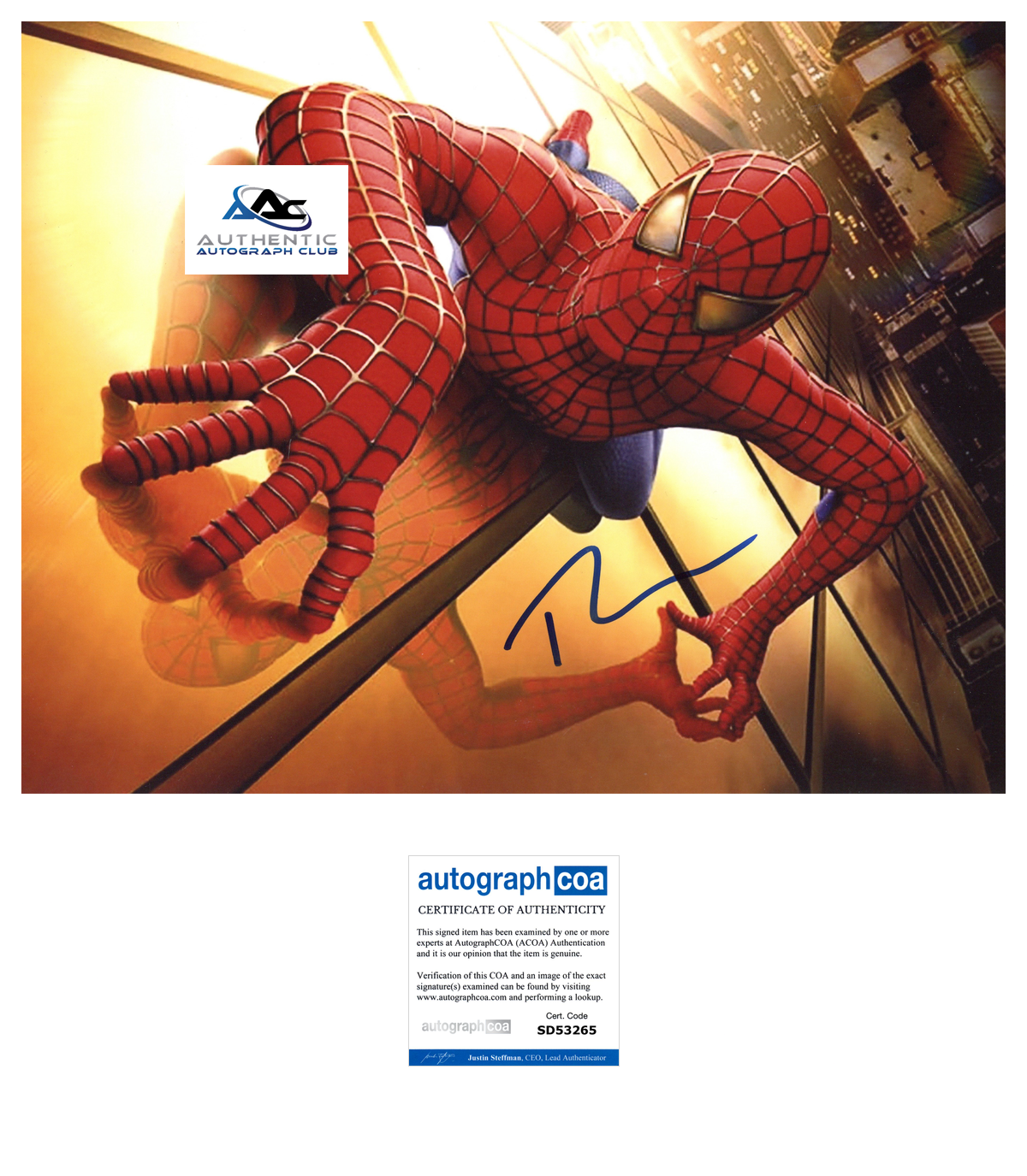 TOBEY MAGUIRE AUTOGRAPH SIGNED 11x14 PHOTO SPIDERMAN SPIDER-MAN MARVEL ACOA