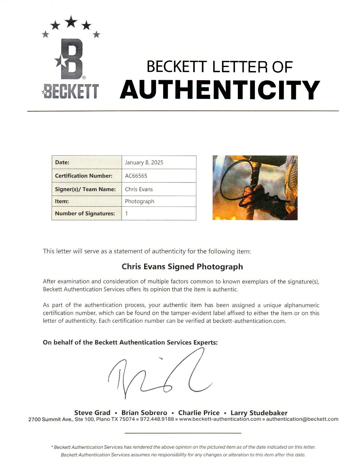 CHRIS EVANS AUTOGRAPH SIGNED 11X14 PHOTO CAPTAIN AMERICA MARVEL BECKETT BAS