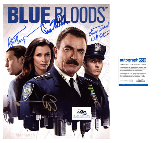 BLUE BLOODS CAST AUTOGRAPH SIGNED 11X14 PHOTO TOM SELLECK, DONNIE WAHLBERG ACOA