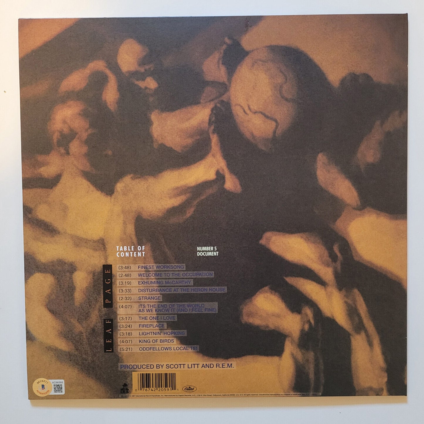 MICHAEAL STIPE AUTOGRAPH SIGNED DOCUMENT VINYL ALBUM RECORD BECKETT BAS COA