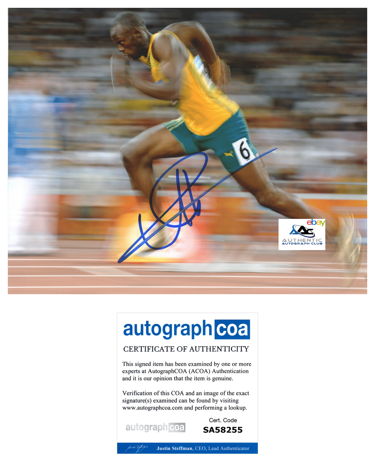 USAIN BOLT AUTOGRAPH SIGNED 8X10 PHOTO 2016 RIO OLYMPIC GOLD MEDALIST ACOA COA
