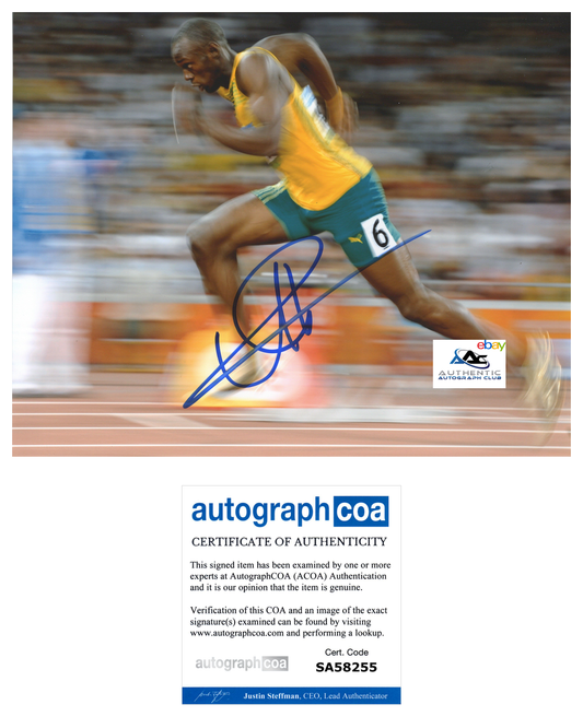 USAIN BOLT AUTOGRAPH SIGNED 8X10 PHOTO 2016 RIO OLYMPIC GOLD MEDALIST ACOA COA