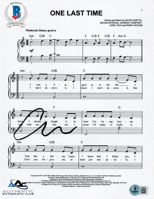 ARIANA GRANDE AUTOGRAPH SIGNED SHEET MUSIC ONE LAST TIME WICKED BECKETT BAS