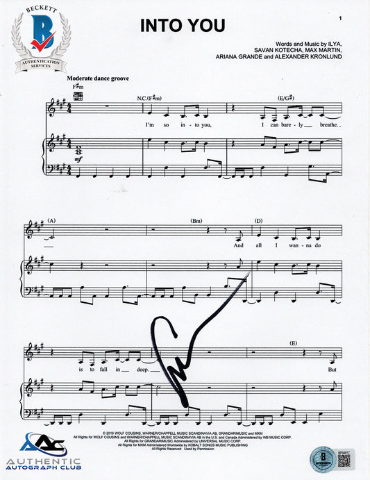 ARIANA GRANDE AUTOGRAPH SIGNED SHEET MUSIC INTO YOU WICKED BECKETT BAS