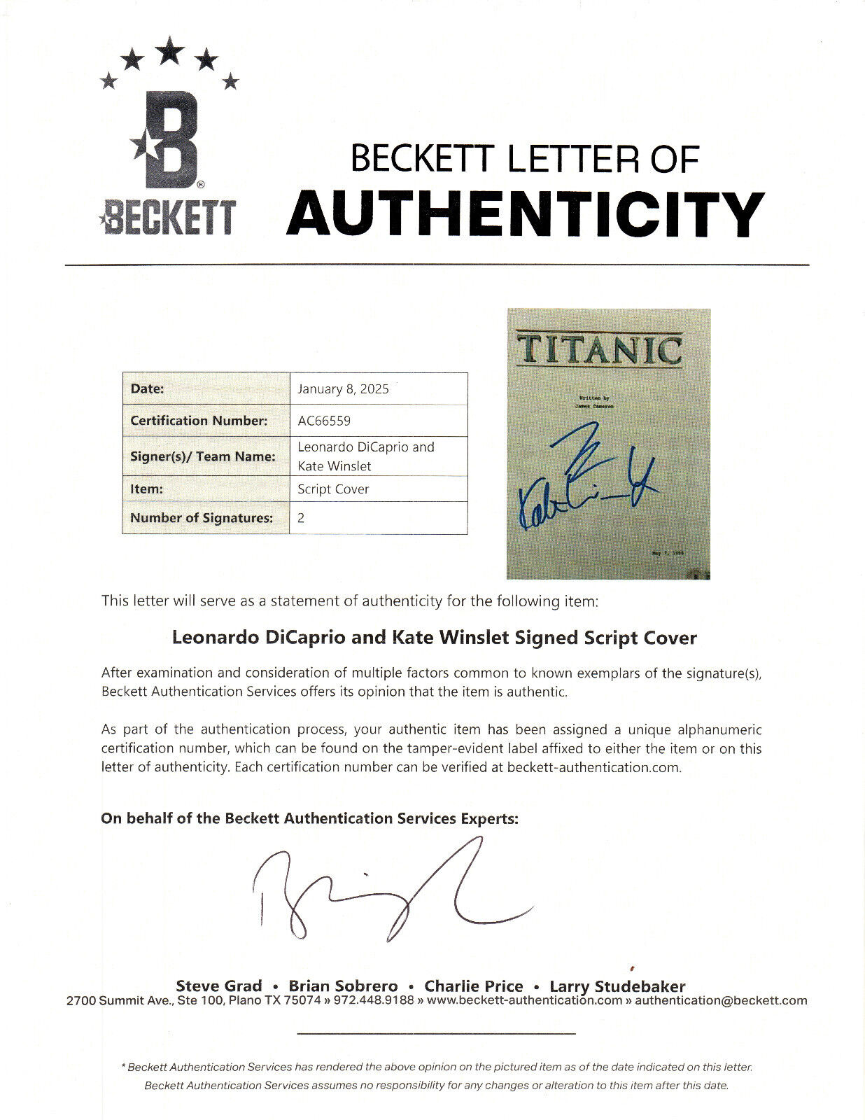 LEONARDO DICAPRIO KATE WINSLET AUTOGRAPH SIGNED FULL TITANIC SCRIPT BECKETT BAS