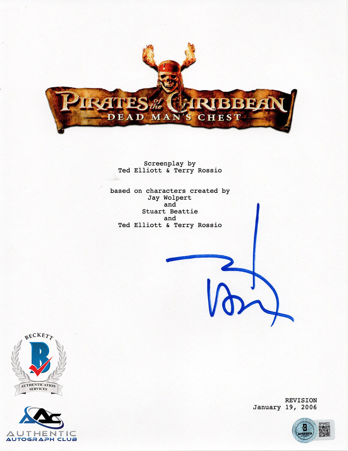 JOHNNY DEPP AUTOGRAPH SIGNED PIRATES OF THE CARIBBEAN FULL SCRIPT BECKETT BAS