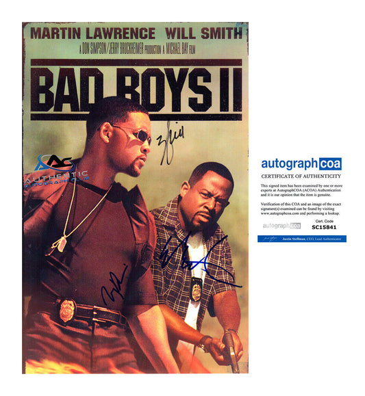 WILL SMITH, MARTIN LAWRENCE +1 AUTOGRAPH SIGNED 11X17 PHOTO BAD BOYS 2 II ACOA