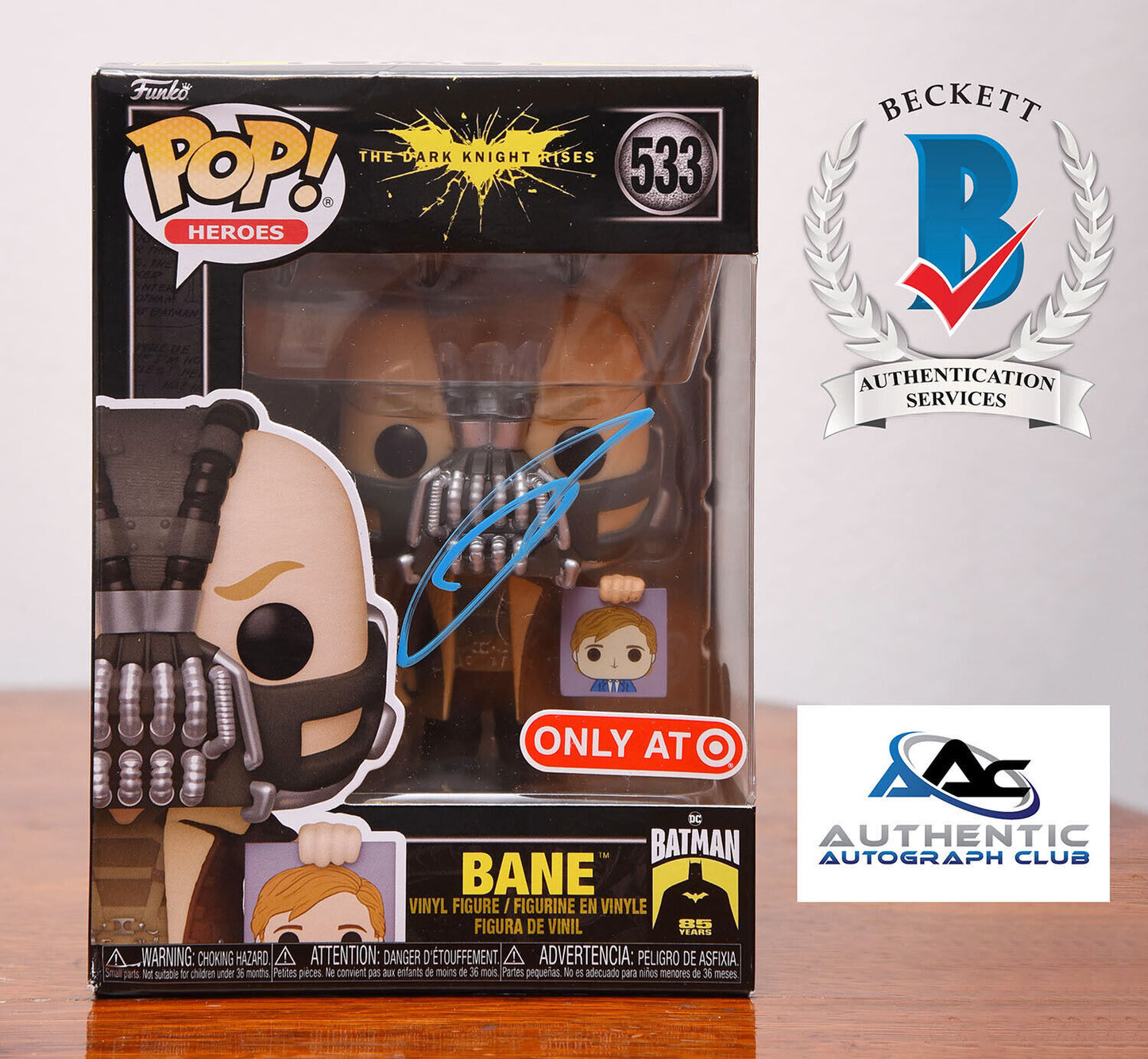 TOM HARDY AUTOGRAPH SIGNED BANE THE DARK KNIGHT FUNKO POP 533 BATMAN BECKETT BAS