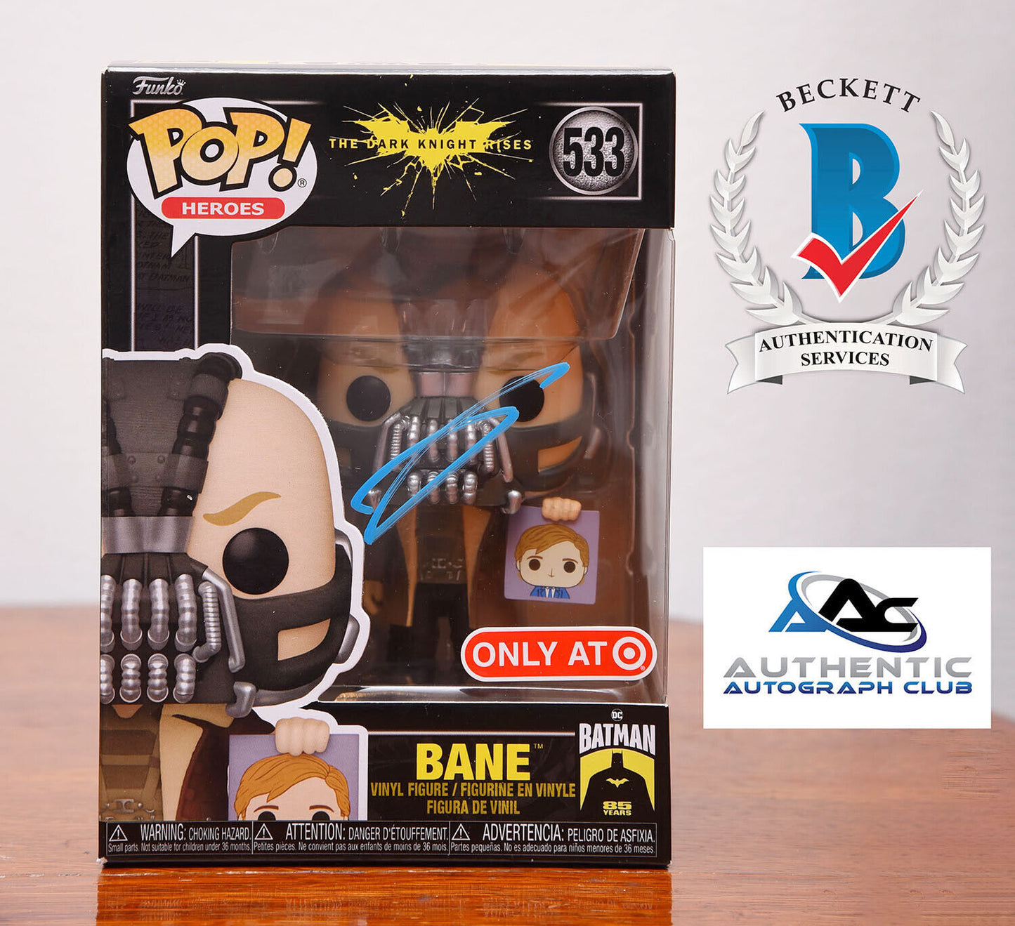 TOM HARDY AUTOGRAPH SIGNED BANE THE DARK KNIGHT FUNKO POP 533 BATMAN BECKETT BAS