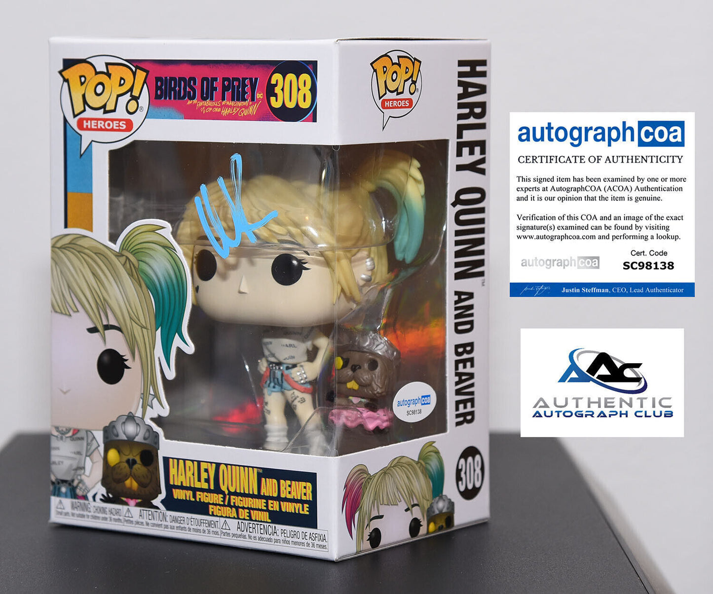 MARGOT ROBBIE AUTOGRAPH SIGNED BIRDS OF PREY HARLEY QUINN FUNKO POP 308 ACOA