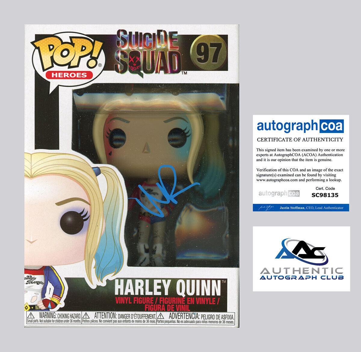 MARGOT ROBBIE AUTOGRAPH SIGNED SUICIDE SQUAD HARLEY QUINN FUNKO POP 97 ACOA