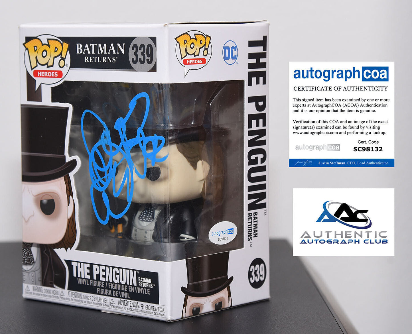 DANNY DEVITO AUTOGRAPH SIGNED THE PENGUIN BATMAN RETURNS FUNKO POP 339 ACOA