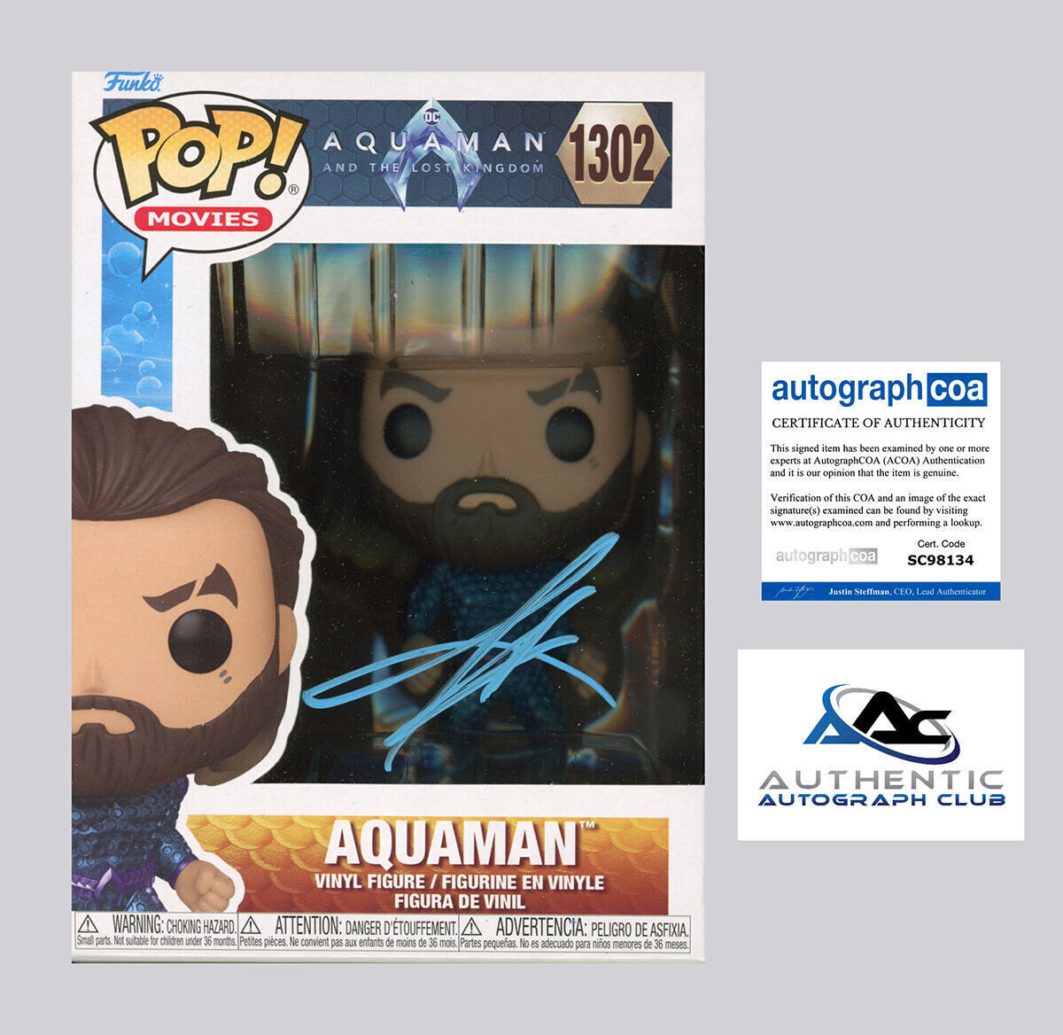 JASON MOMOA AUTOGRAPH SIGNED AQUAMAN FUNKO POP 1302 ACOA