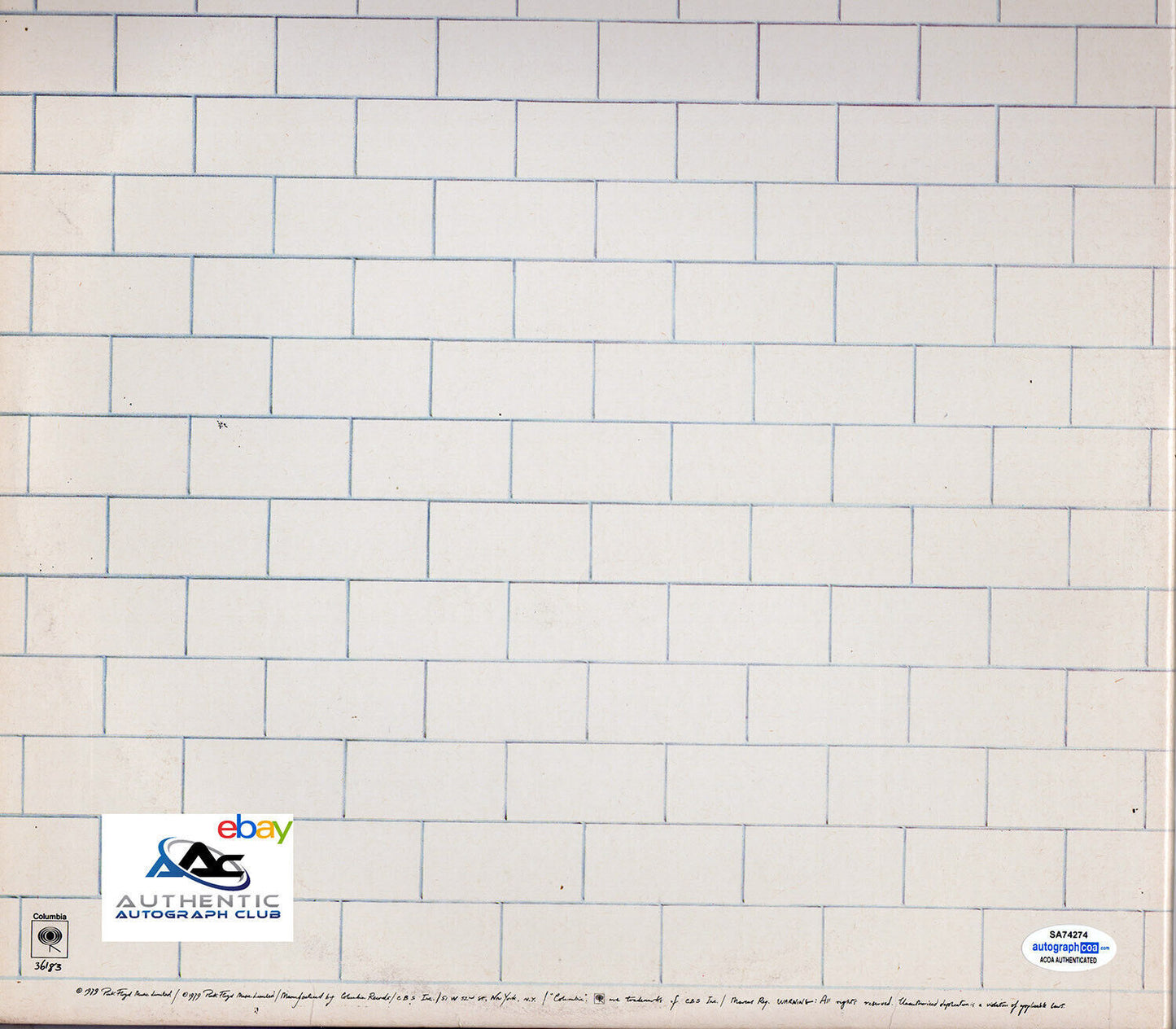 ROGER WATERS AUTOGRAPH SIGNED PINK FLOYD THE WALL ALBUM VINYL LP ACOA