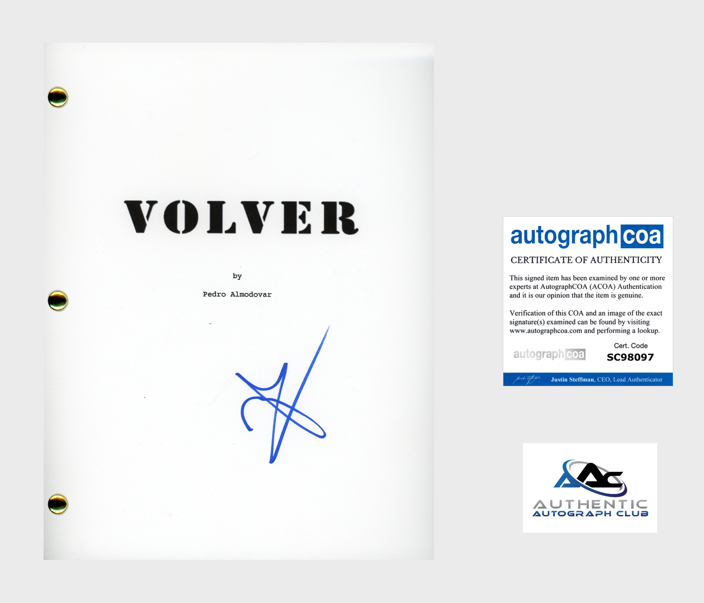 PENELOPE CRUZ AUTOGRAPH SIGNED VOLVER FULL SCRIPT ACOA