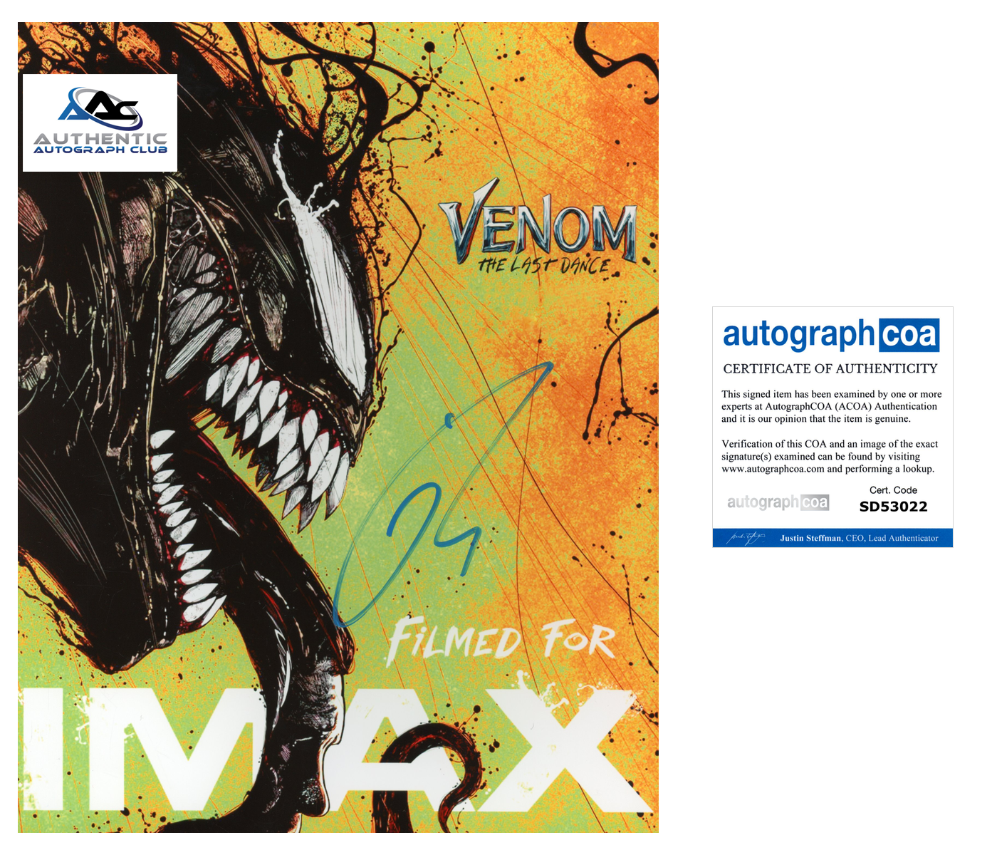 TOM HARDY AUTOGRAPH SIGNED 8x10 PHOTO MARVEL VENOM ACOA