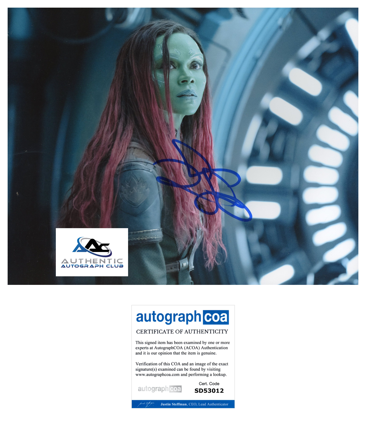 ZOE SALDANA AUTOGRAPH SIGNED 8x10 PHOTO GAMORA GUARDIANS OF THE GALAXY ACOA