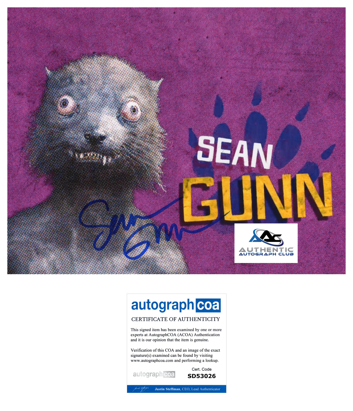 SEAN GUNN AUTOGRAPH SIGNED 8x10 PHOTO THE SUICIDE SQUAD WEASEL ACOA