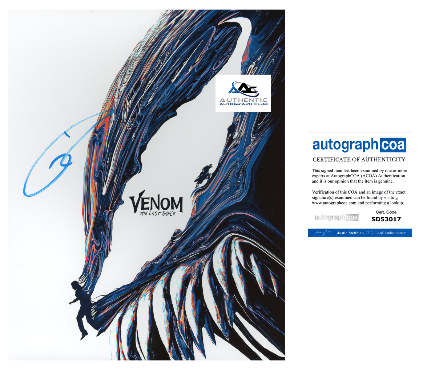 TOM HARDY AUTOGRAPH SIGNED 8x10 PHOTO MARVEL VENOM ACOA