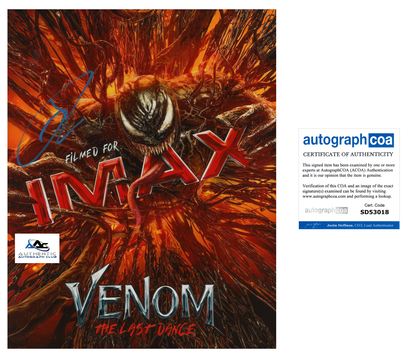 TOM HARDY AUTOGRAPH SIGNED 8x10 PHOTO MARVEL VENOM ACOA