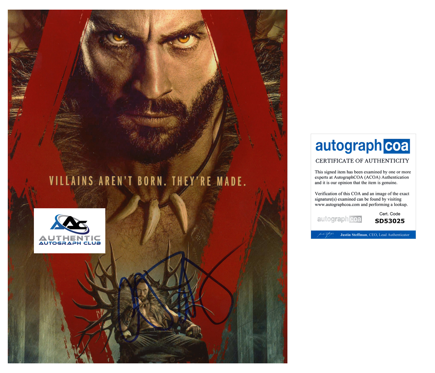 AARON TAYLOR-JOHNSON AUTOGRAPH SIGNED 8x10 PHOTO KRAVEN ACOA