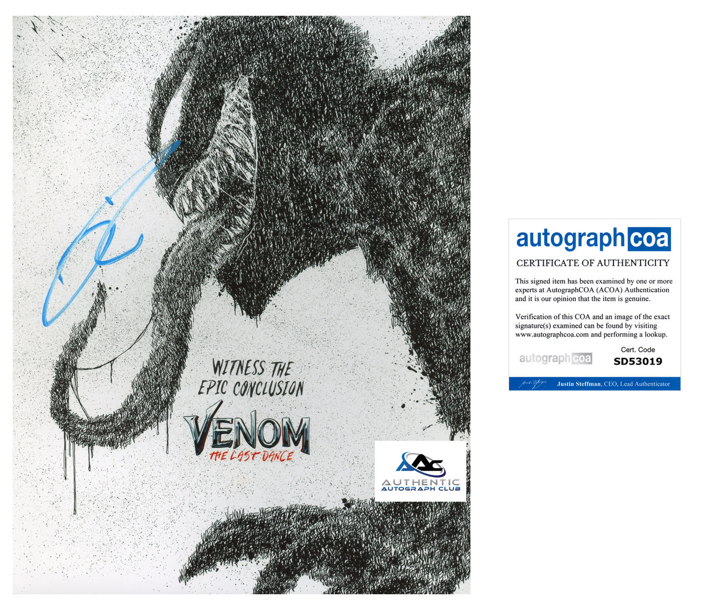 TOM HARDY AUTOGRAPH SIGNED 8x10 PHOTO MARVEL VENOM ACOA