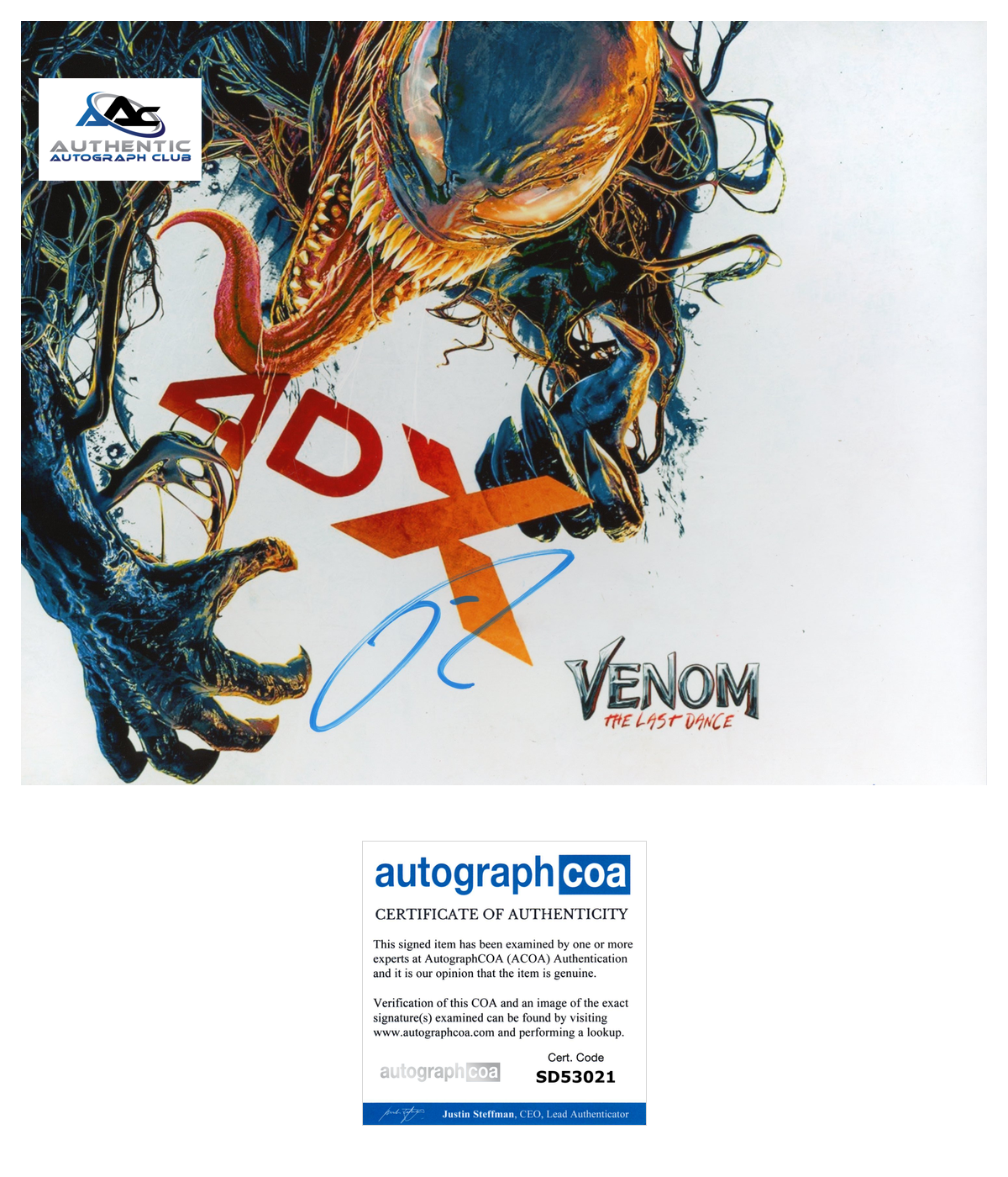 TOM HARDY AUTOGRAPH SIGNED 8x10 PHOTO MARVEL VENOM ACOA