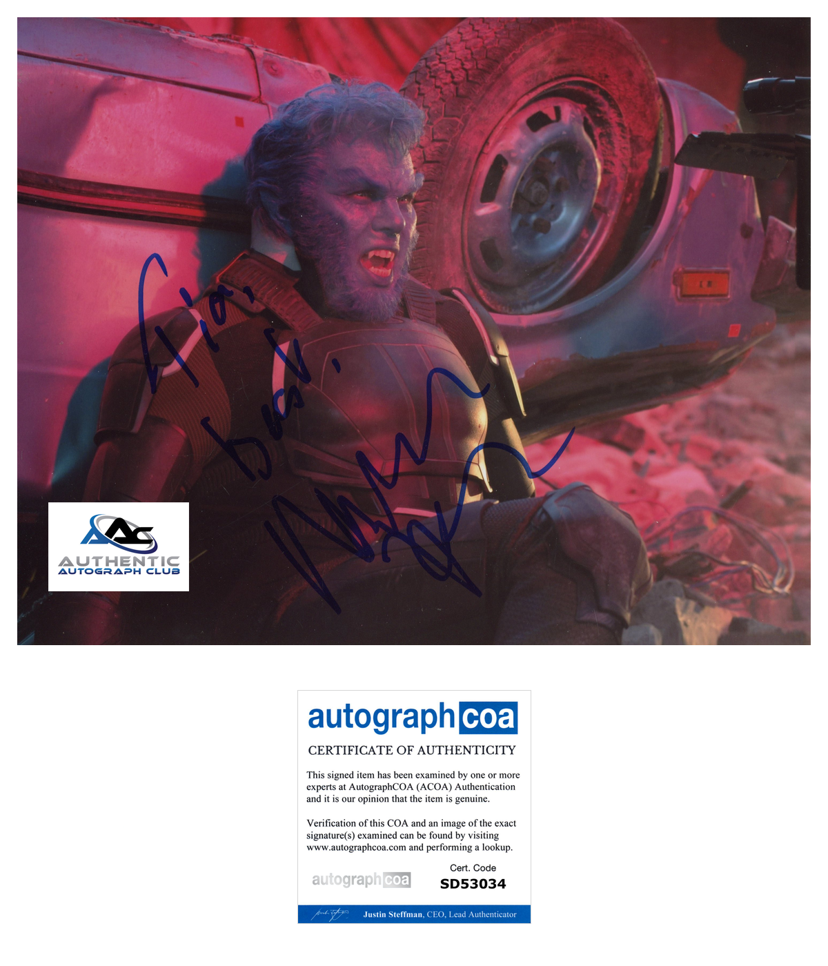 NICHOLAS HOULT AUTOGRAPH SIGNED 8x10 PHOTO X-MEN BEAST ACOA