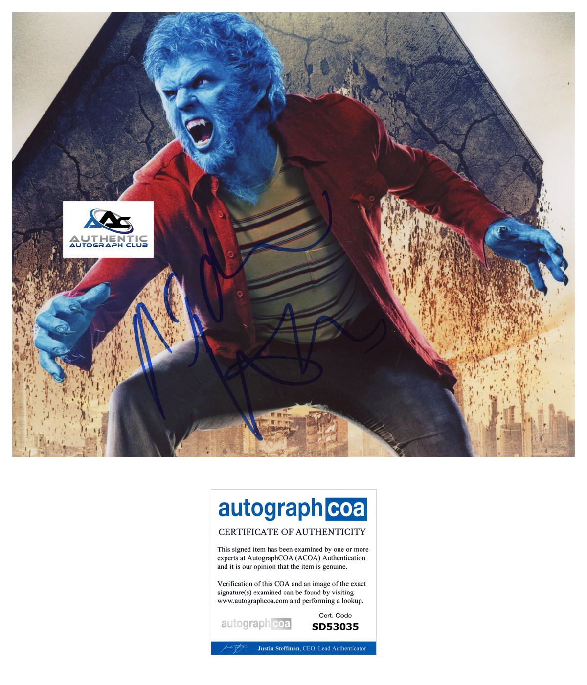 NICHOLAS HOULT AUTOGRAPH SIGNED 8x10 PHOTO X-MEN BEAST ACOA