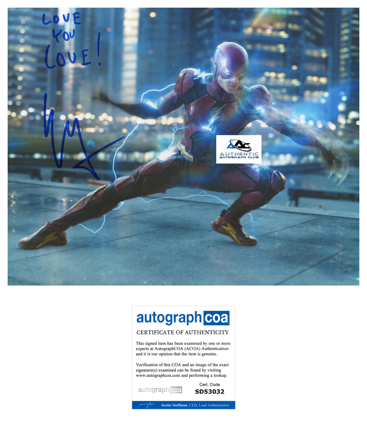EZRA MILLER AUTOGRAPH SIGNED 8x10 PHOTO FLASH ACOA