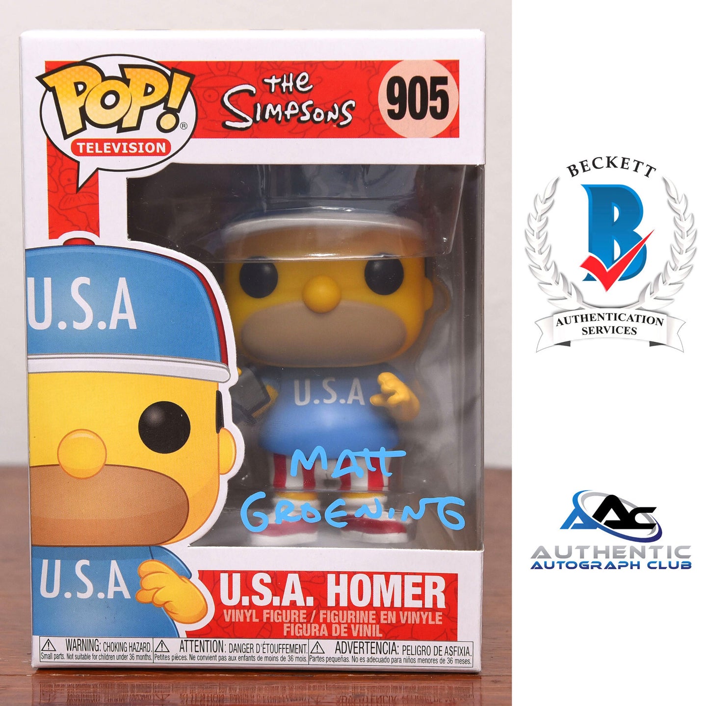 MATT GROENING AUTOGRAPH SIGNED USA HOMER SIMPSON FUNKO POP BECKETT BAS LOA