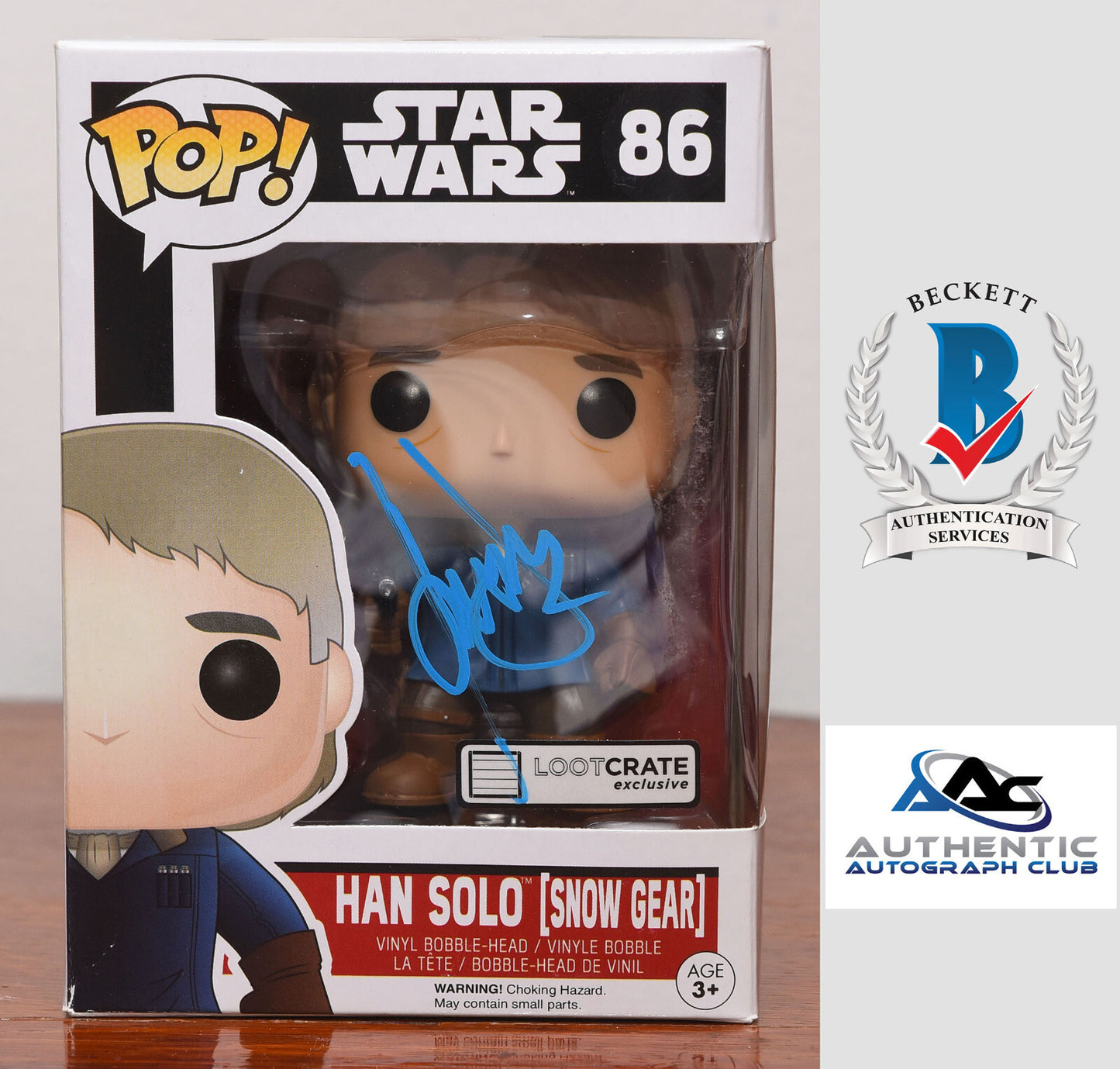 HARRISON FORD AUTOGRAPH SIGNED STAR WARS HANS SOLO FUNKO POP 86 BECKETT BAS LOA
