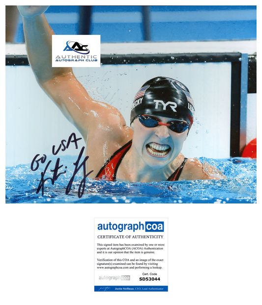 KATIE LEDECKY AUTOGRAPH SIGNED 8X10 PHOTO US WOMENS OLYMPIC SWIMMER ACOA