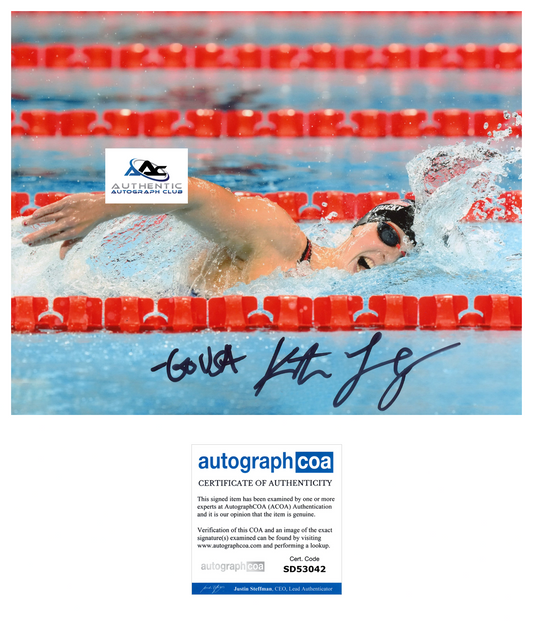 KATIE LEDECKY AUTOGRAPH SIGNED 8X10 PHOTO US WOMENS OLYMPIC SWIMMER ACOA