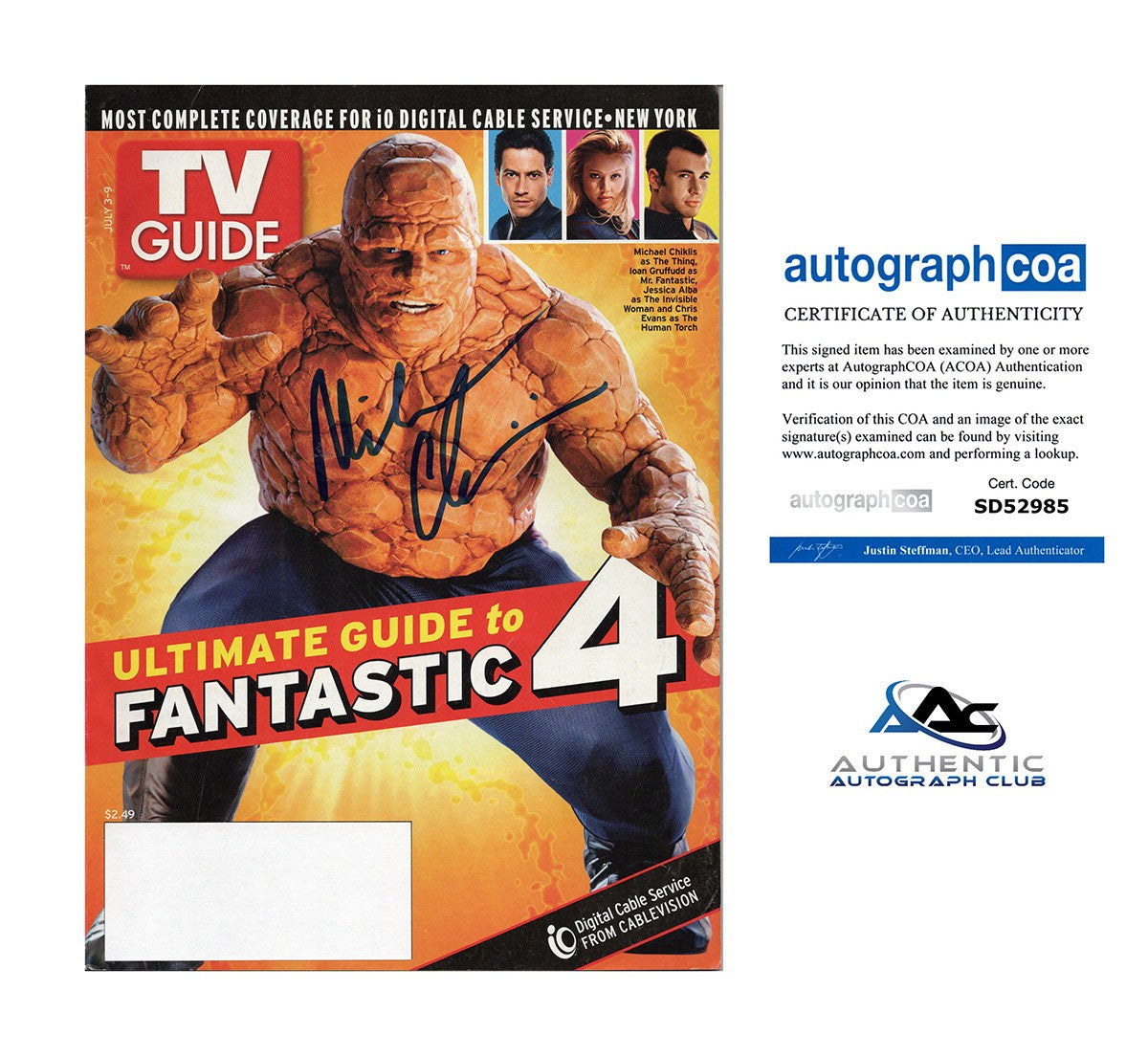 MICHAEL CHIKLIS AUTOGRAPH SIGNED TV GUIDE FANTASTIC 4 THE THING ACOA