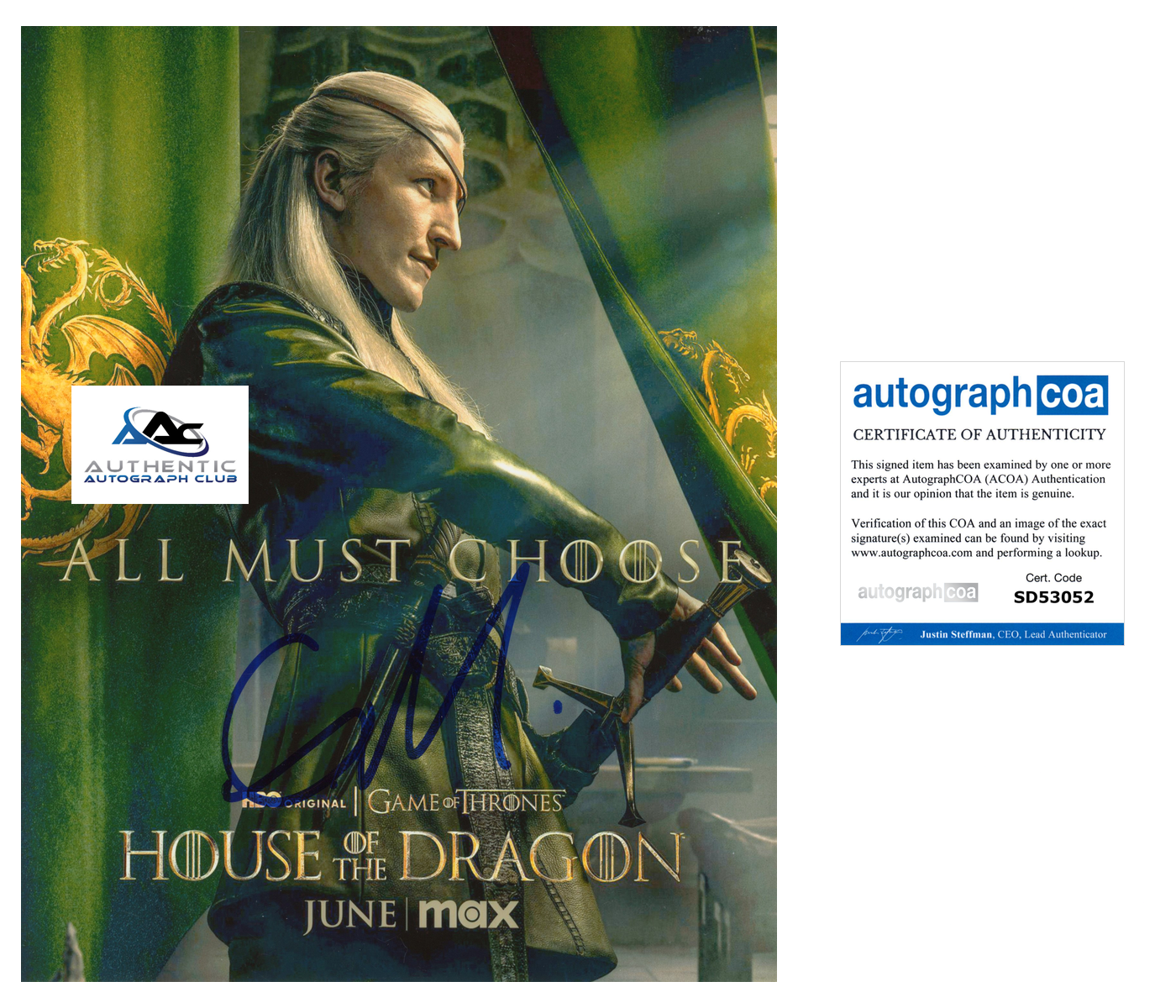 EWAN MITCHELL AUTOGRAPH SIGNED 8X10 PHOTO HOUSE OF THE DRAGON ACOA