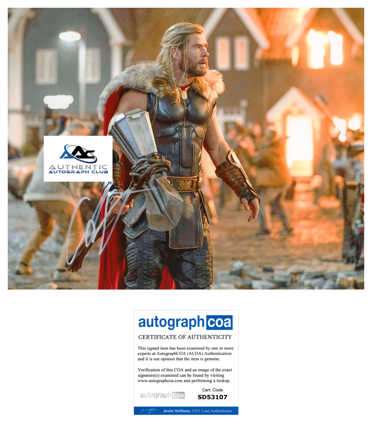 CHRIS HEMSWORTH AUTOGRAPH SIGNED 8x10 PHOTO THOR RAGNAROK MARVEL ACOA